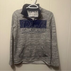 Pink Victoria's Secret Gray Blue Pullover Quarter Zip Long Sleeve Size XS